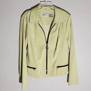 Kathy Lee Collection Blazer Womens 10 Green Black Zip